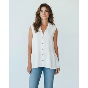 NEW‎ Penningtons Womens Plus Size 2X White Sleeveless Peplum Blouse Top